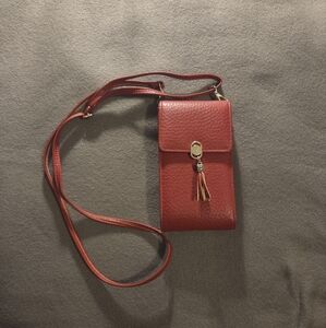Red Leather Crossbody Bag with Gold Accents